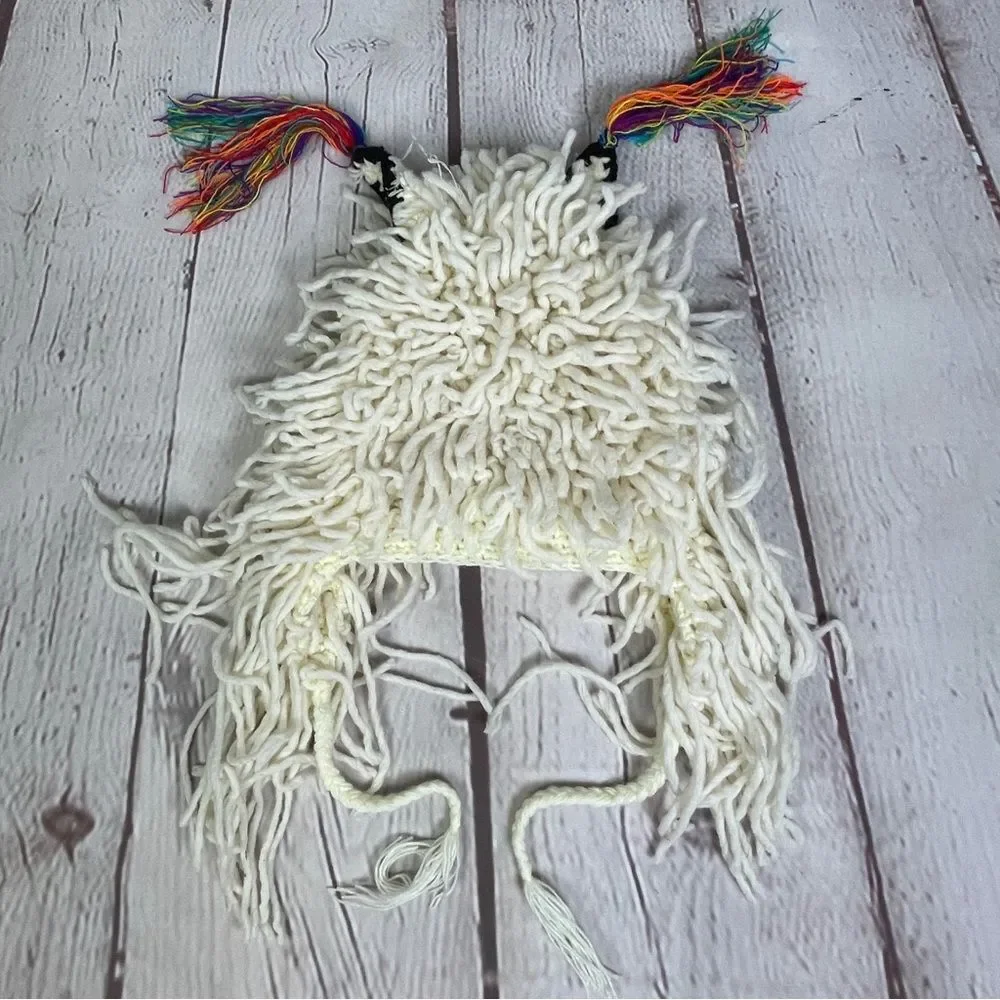 Fun alpaca llama animal knit novelty costume ski hat with ear flaps, OS - Picture 2 of 10